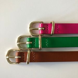 3 JCrew skinny belts: Brown, Green & Pink